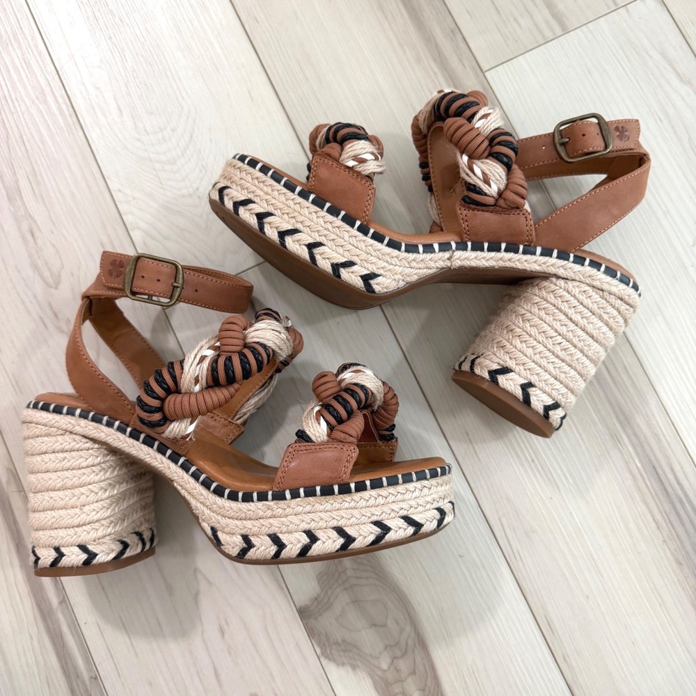 Lucky Brand Jewelly Braided Ankle Strap Espadrille Platform Sandals Tan 7.5 Boho